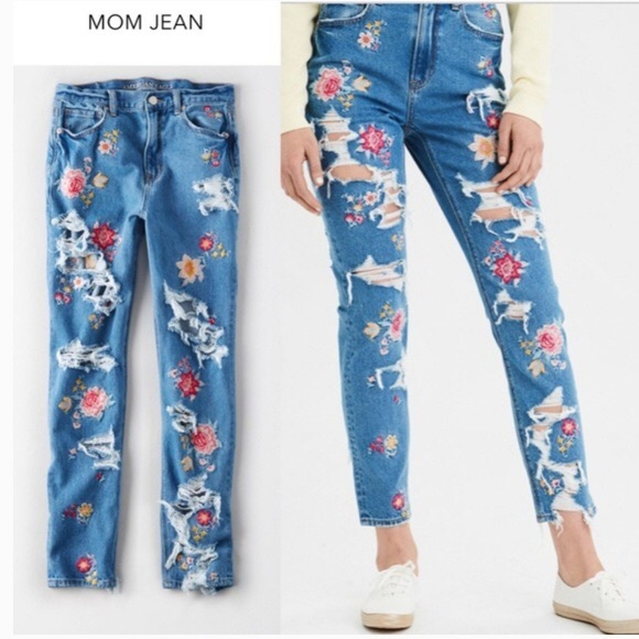 Ae Distressed Mom Jeans W Floral 